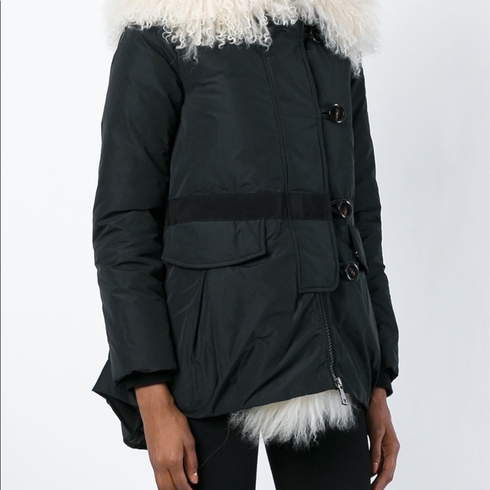 Moncler Women's Black Lamb Fur Collar Padded Jacket